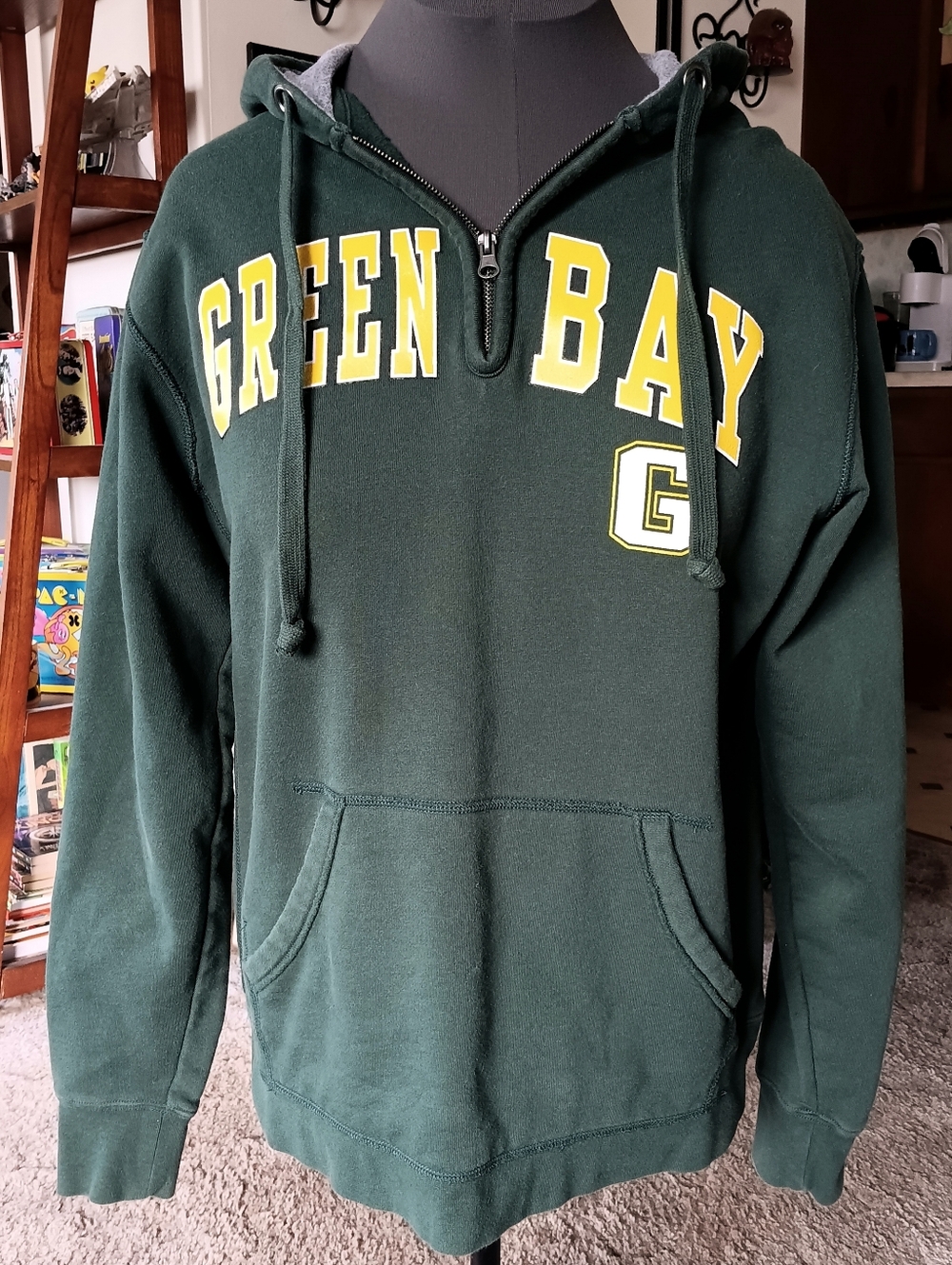 💚💛 Vintage Y2K Green Bay Jansport Pullover Hoodie Mens Large Cotton Sweatshirt